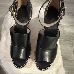 Zara Black Leather Sandals with off White Stitching